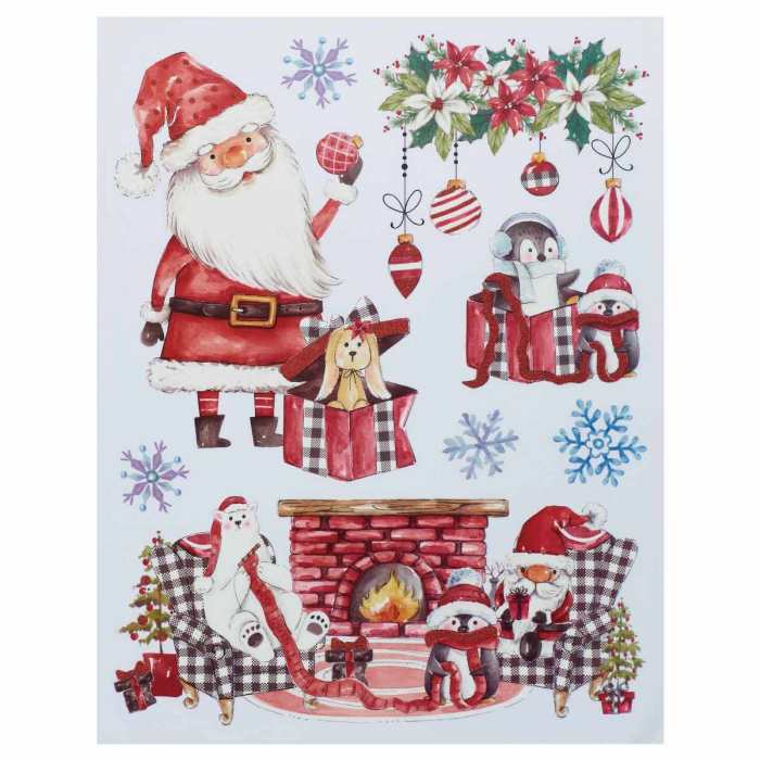 【5%OFFクーポン有り！14日10時〜16日】デコレーションウィンドウシール サンタと暖炉 1枚送料無料 ウ..
