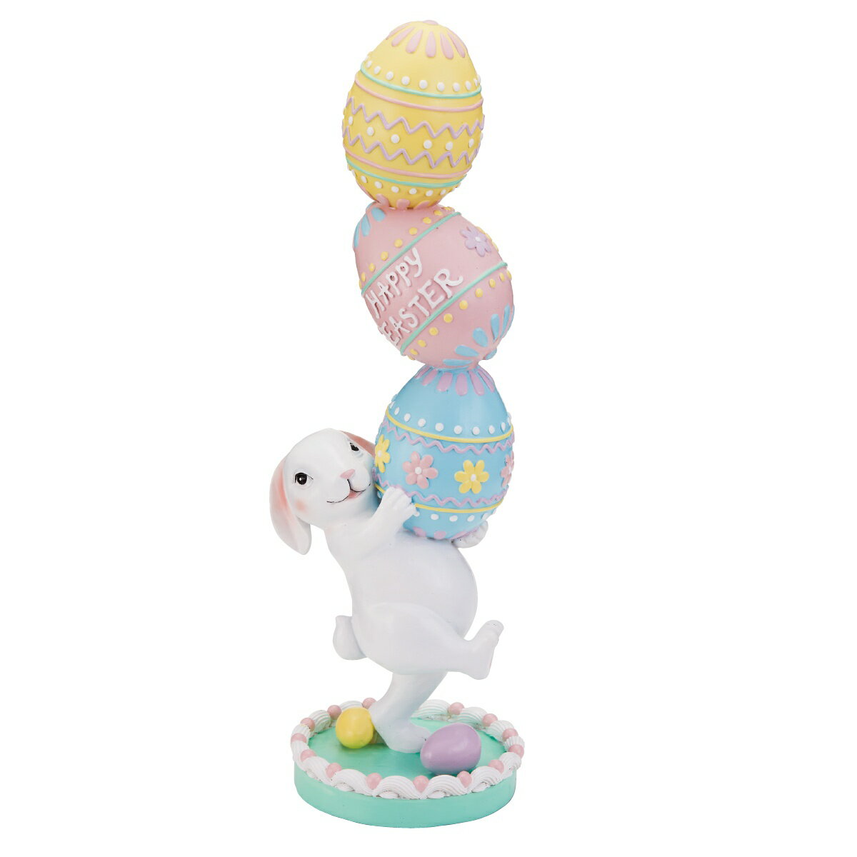 イースターバニーエッグ オブジェ 1個たまごを抱えたウサギのかわいらしいオブジェ。商品棚やレジカウンター、受付に飾って春らしい店舗ディスプレイに。送料無料 置物 雑貨 インテリア おしゃれ 飾り 装飾 ディスプレイ