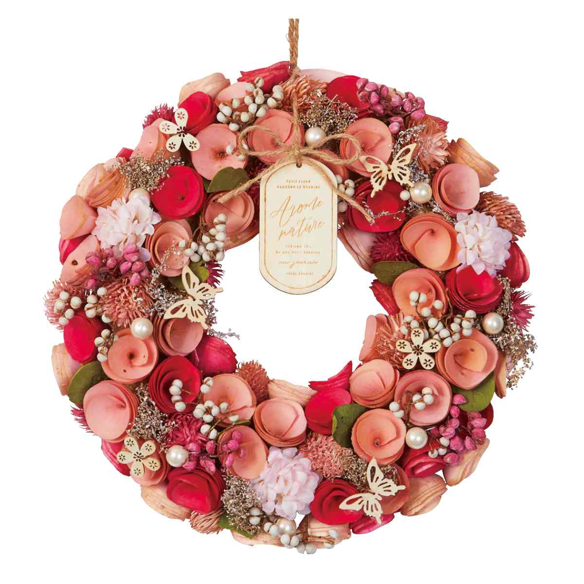 【3%OFFクーポン有り！マラソン期間中♪】【直径32cm】母の日ナチュラルリース 大 1個送料無料 造花 玄関 おしゃれ ウェルカム 大 年中 オールシーズン 飾り 装飾