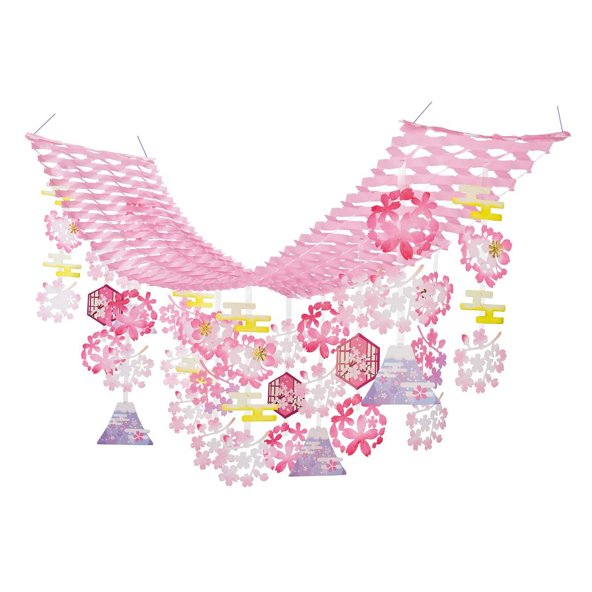 桜富士プリーツハンガー 1枚桜のモチーフがたくさんついたプリーツハンガーです。天井から吊るすだけで簡単に春らしい店舗ディスプレイに！満開の桜装飾でお花見気分アップ！送料無料 春 飾り 装飾 吊り下げ ディスプレイ 天井 天井飾り さくら サクラ