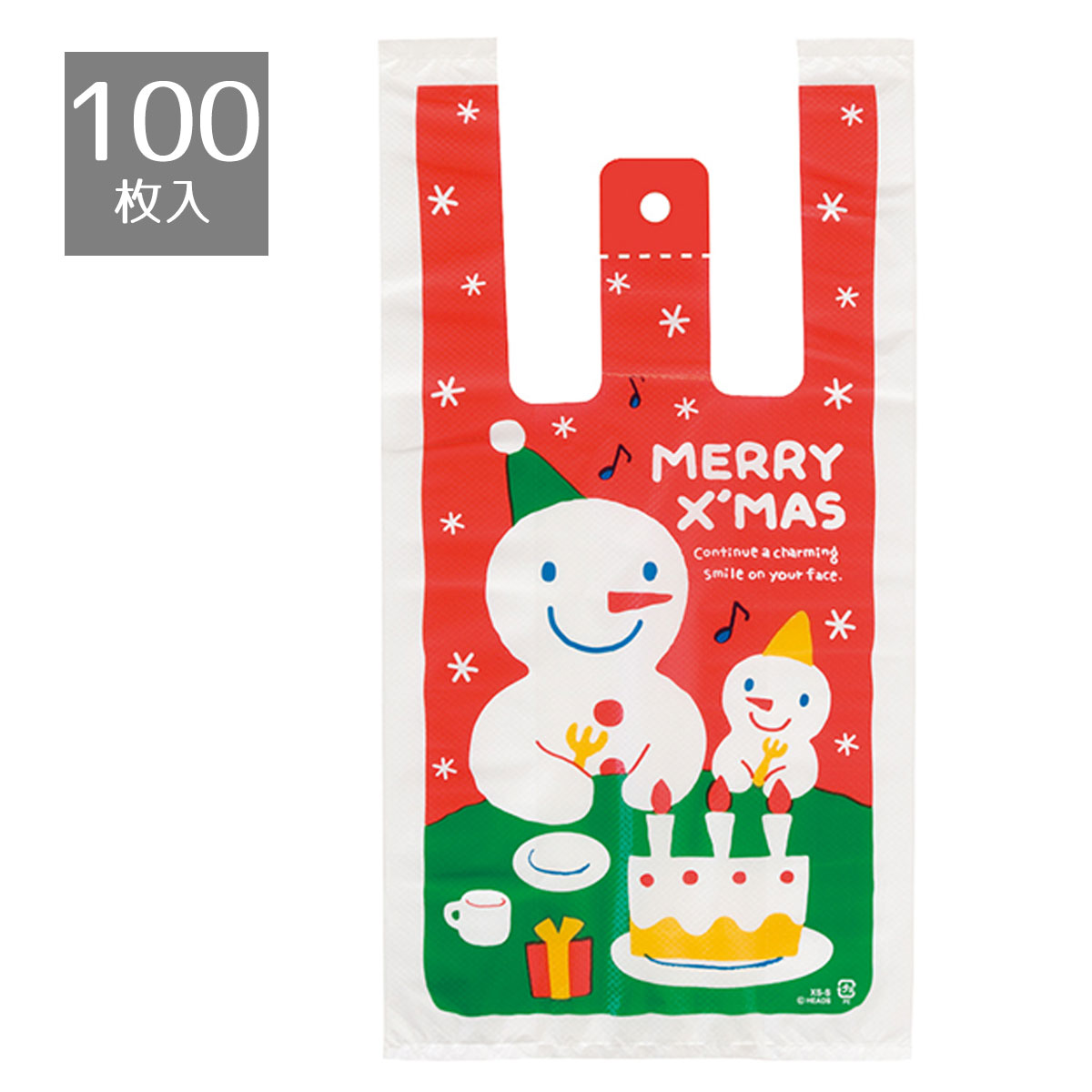 【5%OFFクーポン有り!11月30日限り】【100枚入り】スノーマン レジ袋 18×35(23)×横マチ10cmクリスマス ギフト バッグ ラッピング 袋 お...