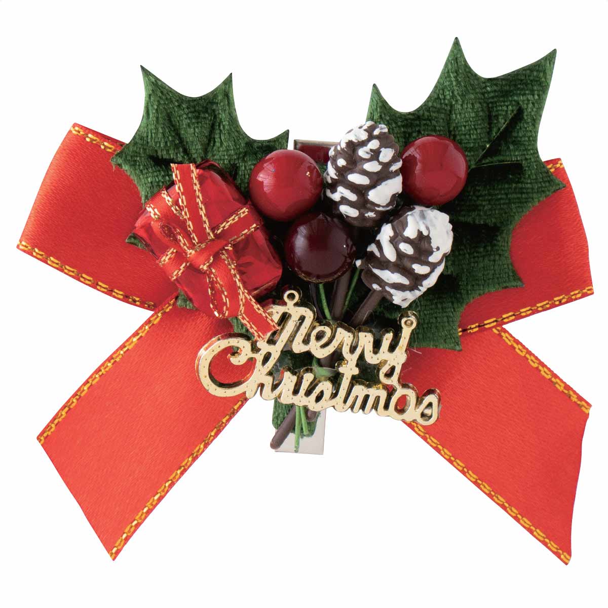 【20個入り】クリスマス リボン付きフルリールクリップ レッドシンプルな包装が簡単にグレードアップ!立体モチーフが、ギフトを華やかにするクリップ。送料無料 ラッ...