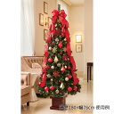 木製ベース スリムクリスマスツリーセット レッド 高さ210×幅86cm 1セット送料無料 ライト おしゃれ 北欧 led 電飾 高級