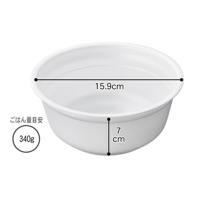 丼容器 丸型本体 白丸形で持ちやすい丼容器です。シンプルな形状なので、色々な種類の丼ものにお使いいただけます。また、断熱性にも優れており、屋外イベントなどにもオススメフタは別売。テイクアウト・使い捨て容器 丼 白 どんぶり 汁物