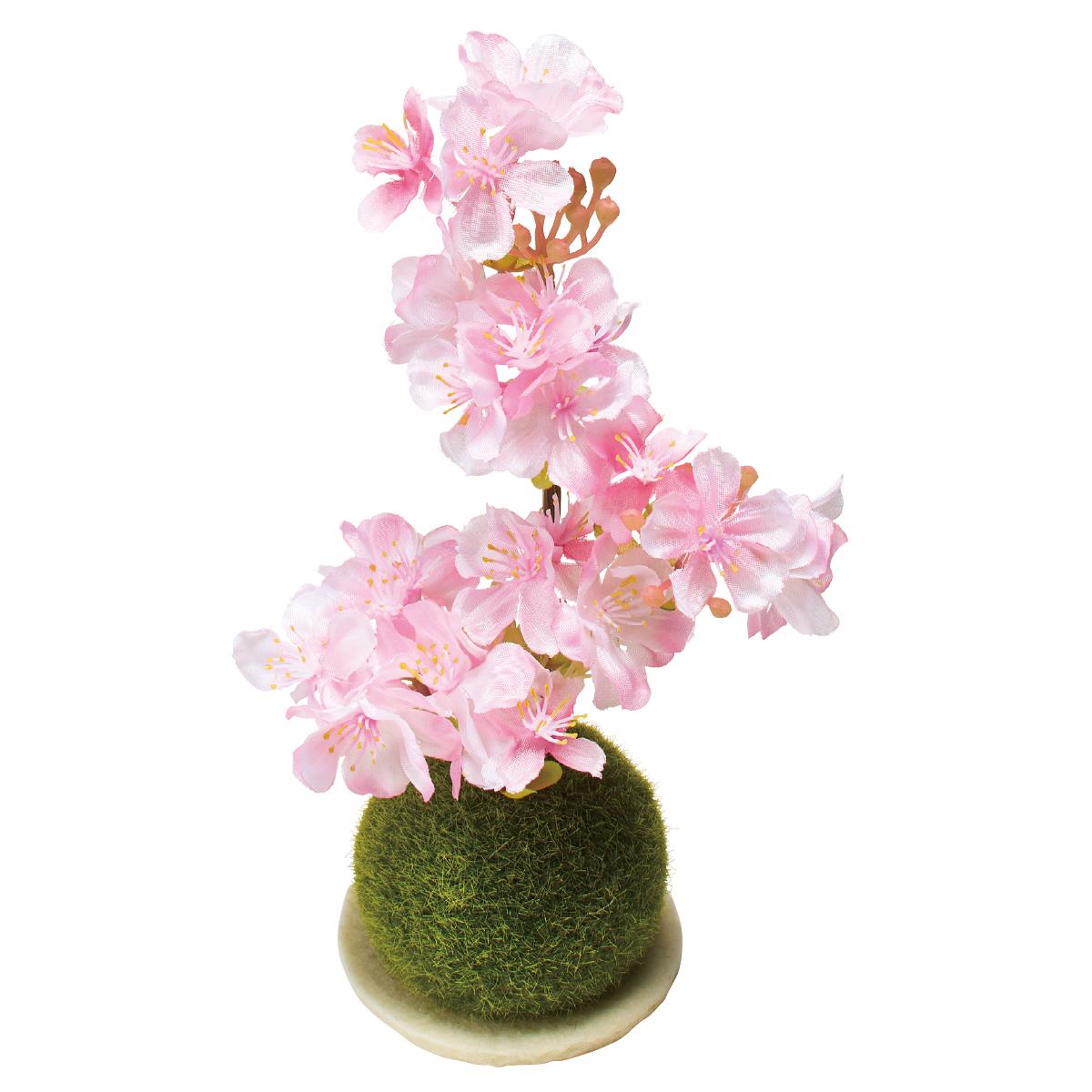 苔玉桜アレンジ 高さ22cm ソフトピンク 1個卓上の桜造花アレンジメント。シンプルで使いやすいデザインです。送料無料 桜 さくら サクラ 造花 アレンジメント フェイクフラワー 春 装飾 インテリア 飾り 花びら