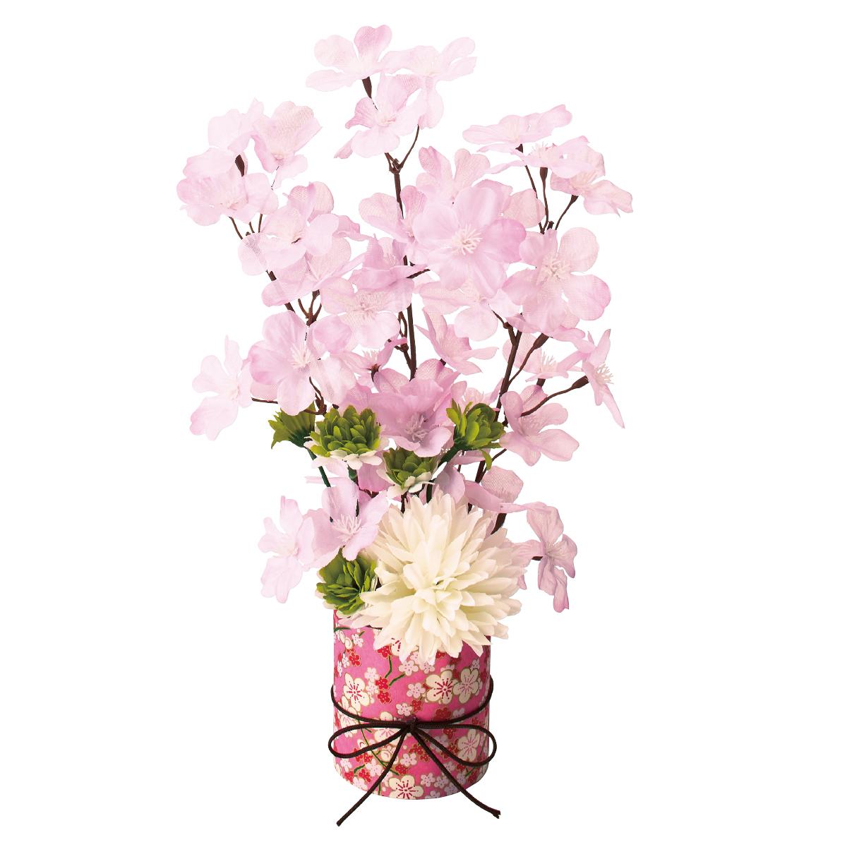 和桜ちりめんアレンジ 1個卓上の桜造花アレンジメント。シンプルで使いやすいデザインです。送料無料 桜 さくら サクラ 造花 アレンジメント フェイクフラワー 春 装飾 インテリア 飾り 花びら