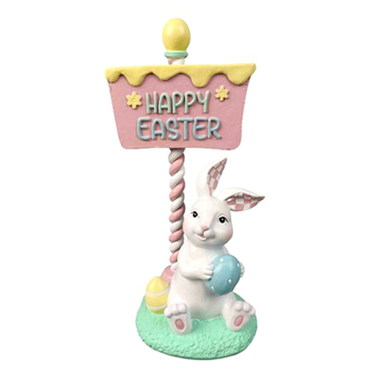イースターバニーサイン オブジェ 1個「Happy Easter」の看板と、マカロンを持ったウサギのかわいらしいオブジェ。送料無料 置物 雑貨 飾り インテリア おしゃれ かわいい オブジェ ディスプレイ