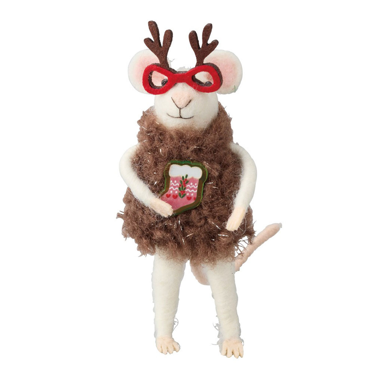 【5%OFFクーポン有り！ブラックフライデー期間中♪】ミニフェルトマウス トナカイメガネ 1個送料無料 クリスマス 飾り 装飾 オブジェ 置物 クリスマス雑貨 雑貨