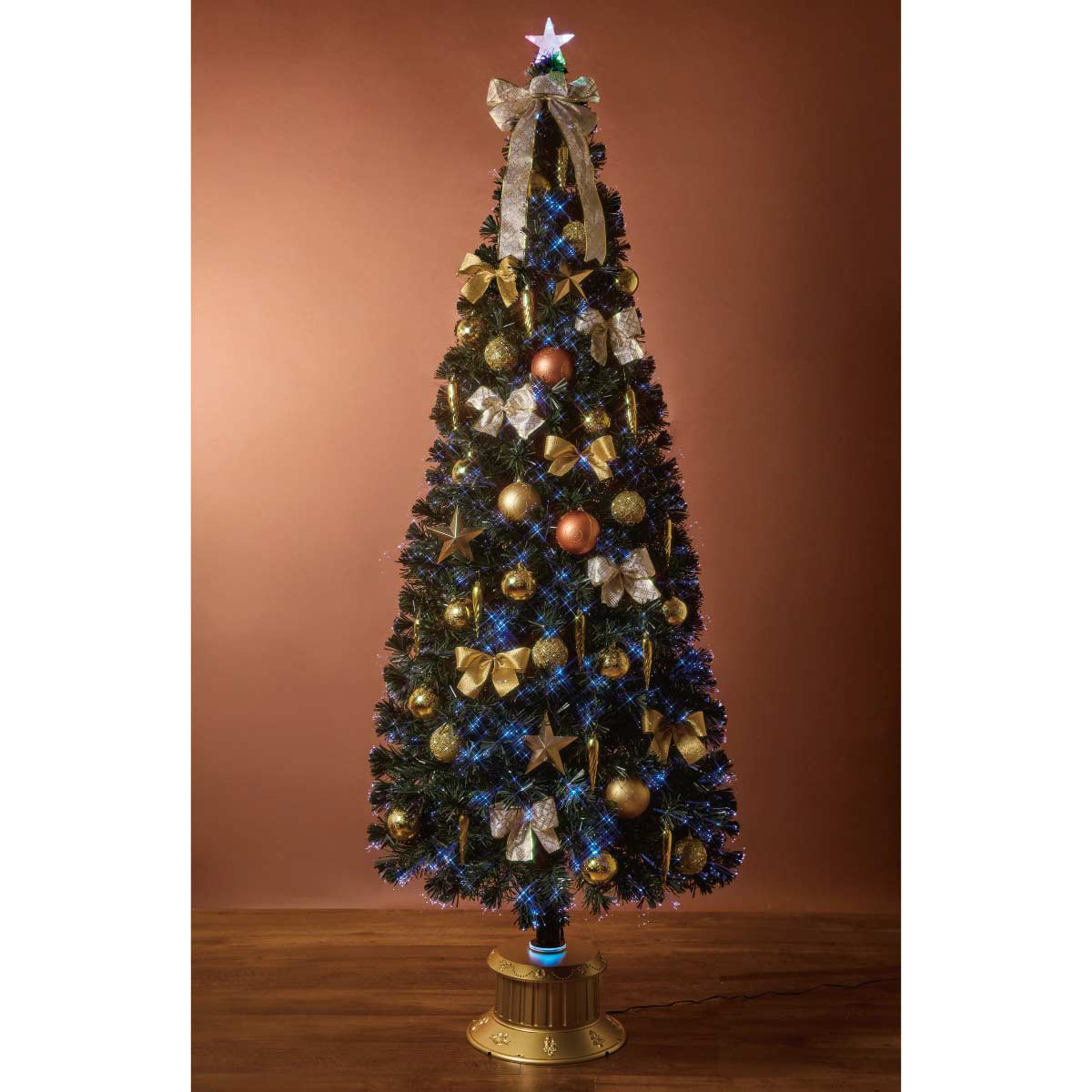 【5%OFFクーポン有り！ブラックフライデー期間中♪】デコレーションファイバークリスマスツリーセット 高さ240cm ゴールド 1セットおしゃれ イルミネーション ライト led 特大