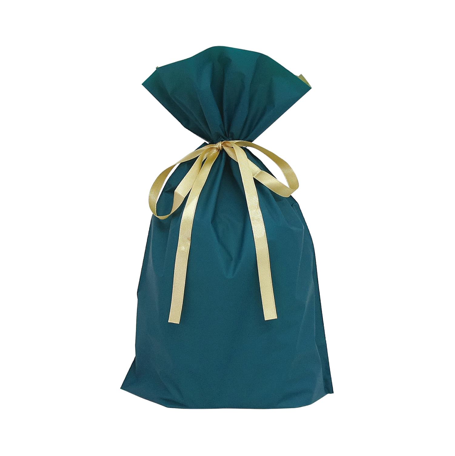 【5%OFFクーポン有り!11月30日限り】【20枚入り】梨地リボン付きギフトバッグ ダークグリーン 31cm送料無料 ラッピング 袋 ギフト おしゃれ ビニー...