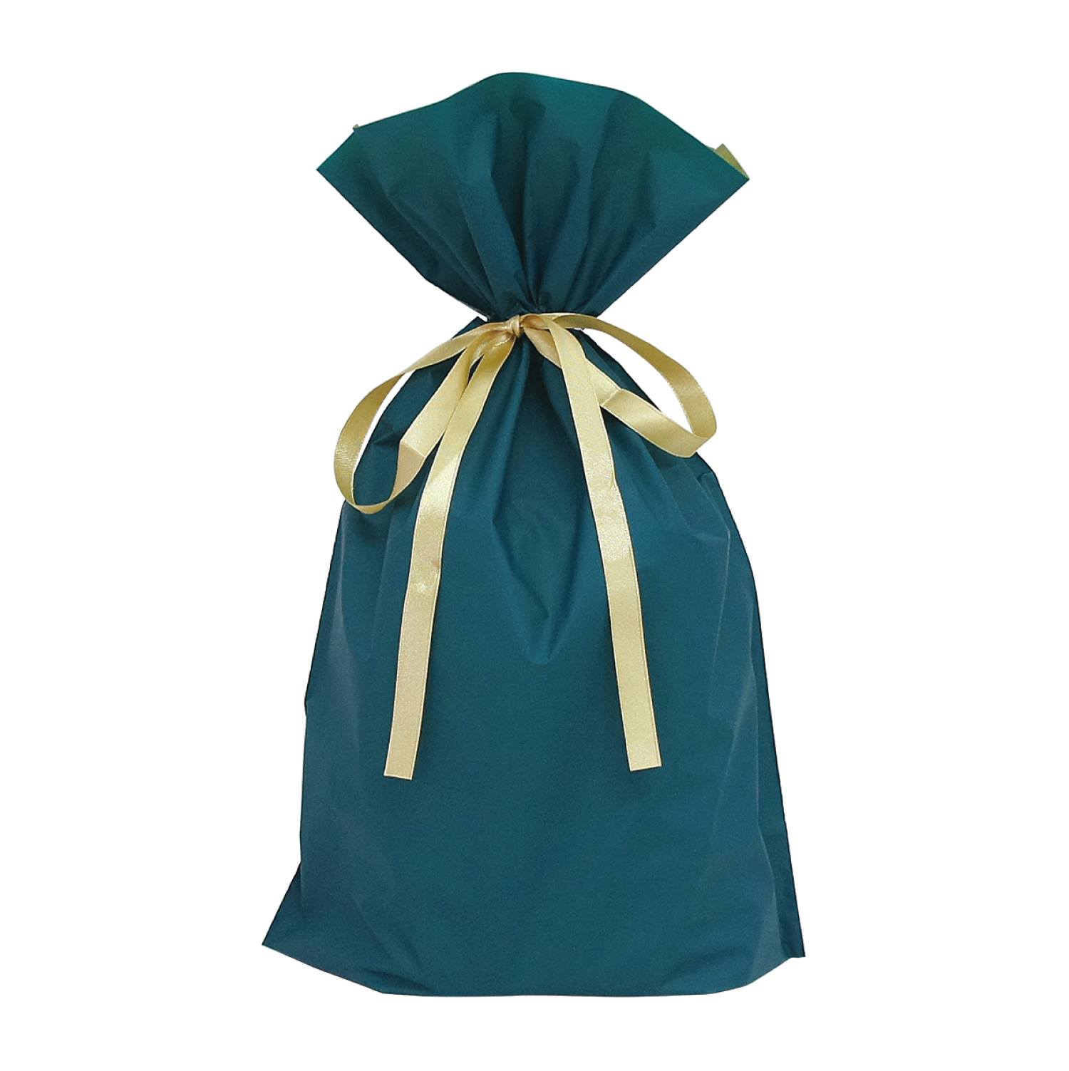 【5%OFFクーポン有り!11月30日限り】【20枚入り】梨地リボン付きギフトバッグ ダークグリーン 45cm送料無料 ラッピング 袋 ギフト おしゃれ ビニー...