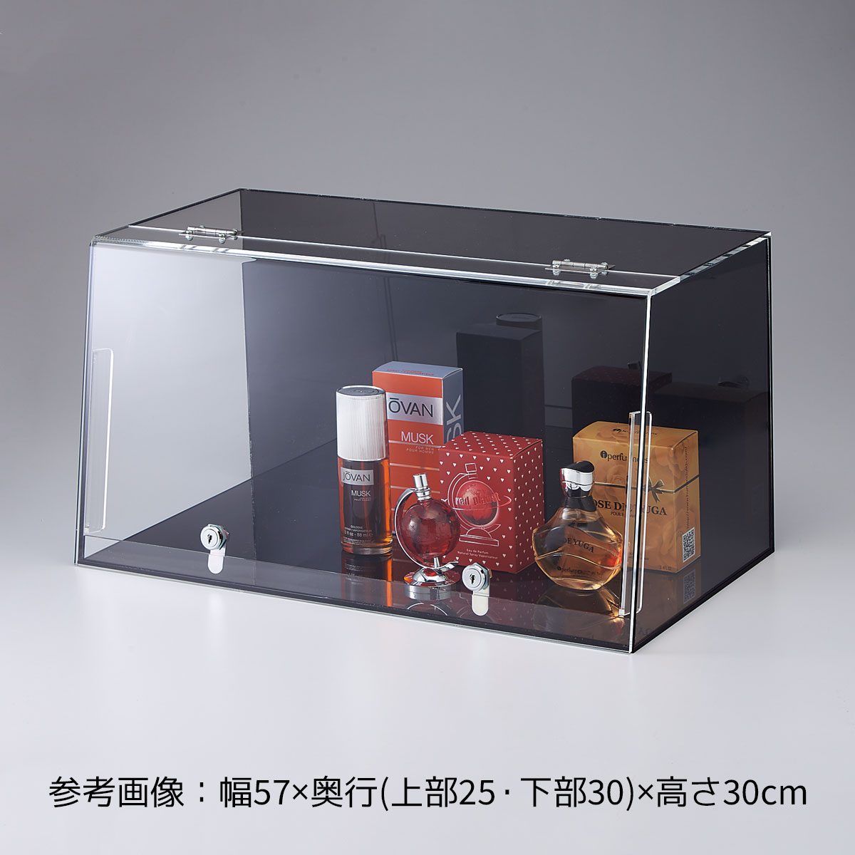 ショーケースボックス 鍵付き 幅87cm 背面・底板 黒 1台大事な商品をディスプレイするための鍵付 ...