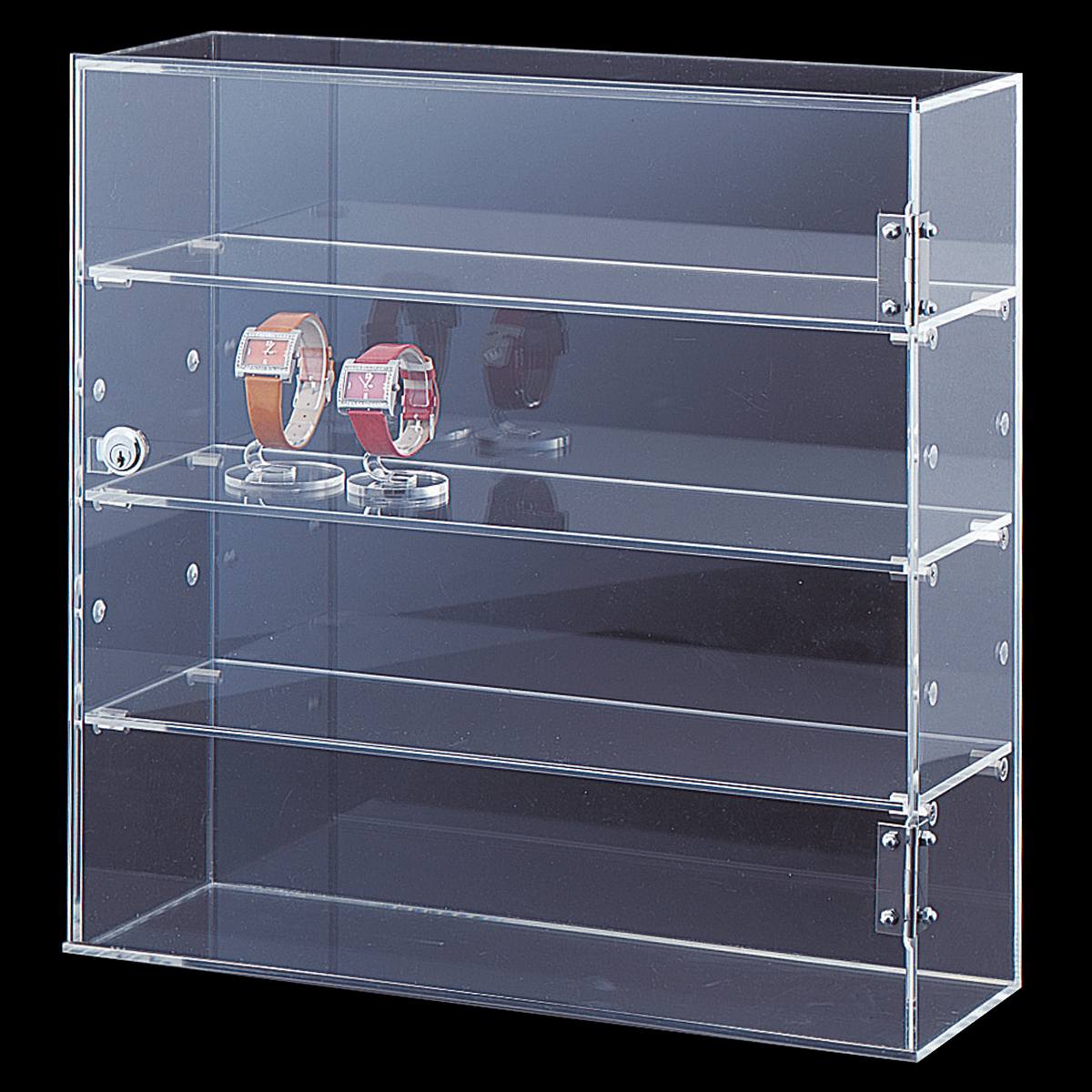 多段式陳列ケース(鍵付き) 幅45cm 1台棚の移動は5.6cm間隔で5段階調節できます。盗難防止用 ...