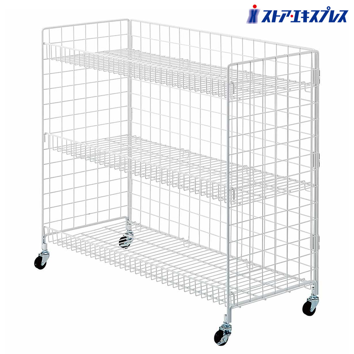 【5%OFFクーポン有り！14日10時～16日】中央用ネットスチールラック 3段 幅90cm ホワイト 1台送料無料 ラック ディスプレイ 什器 陳列棚 陳列 業務用 商品棚 店舗用 棚