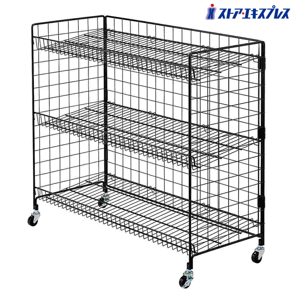【5%OFFクーポン有り！14日10時～16日】中央用ネットスチールラック 3段 幅90cm ブラック 1台送料無料 ラック ディスプレイ 什器 陳列棚 陳列 業務用 商品棚 店舗用 棚