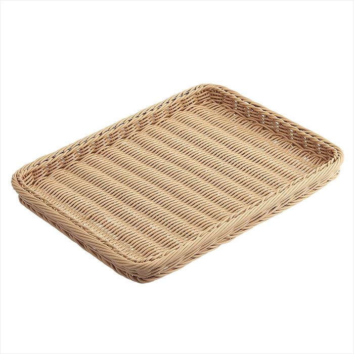 PP製バスケット(兼用) ナチュラル 高さ3cm 1個濡れても汚れても安心！水洗い可能なバスケット。バスケット かご 籐かご 洗える 樹脂製 業務用 製菓 ディスプレイ