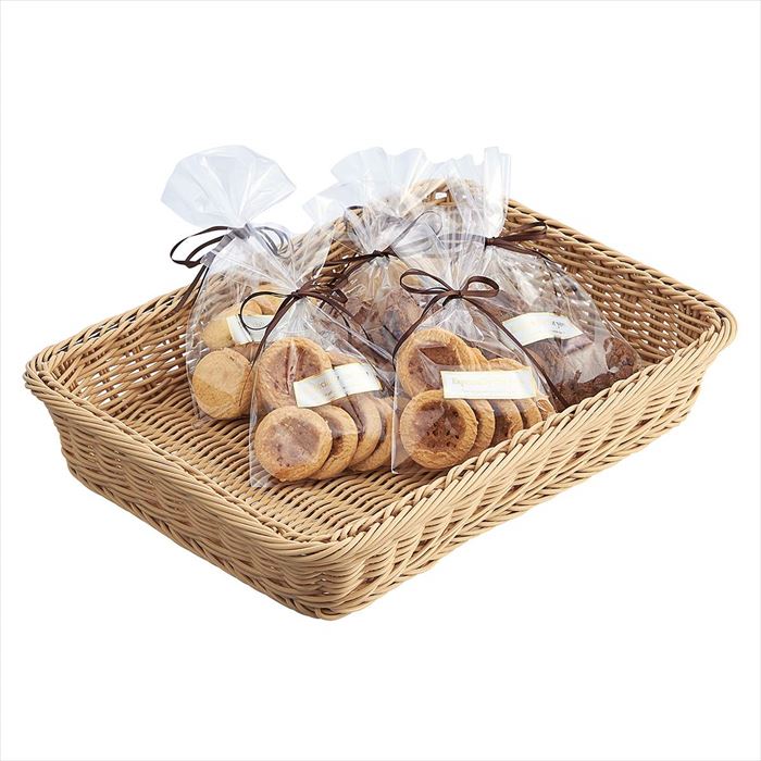 PP製バスケット(兼用) ナチュラル 高さ7cm 1個濡れても汚れても安心！水洗い可能なバスケット。バスケット かご 籐かご 洗える 樹脂製 業務用 製菓 ディスプレイ