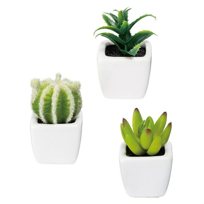 多肉植物プランター(フェイクグリーン)3点セットアクセントとして多彩に使えるミニサイズのグリーンポット。【フェイクグリーン・人工観葉植物・人工樹木】おしゃれミニ卓上