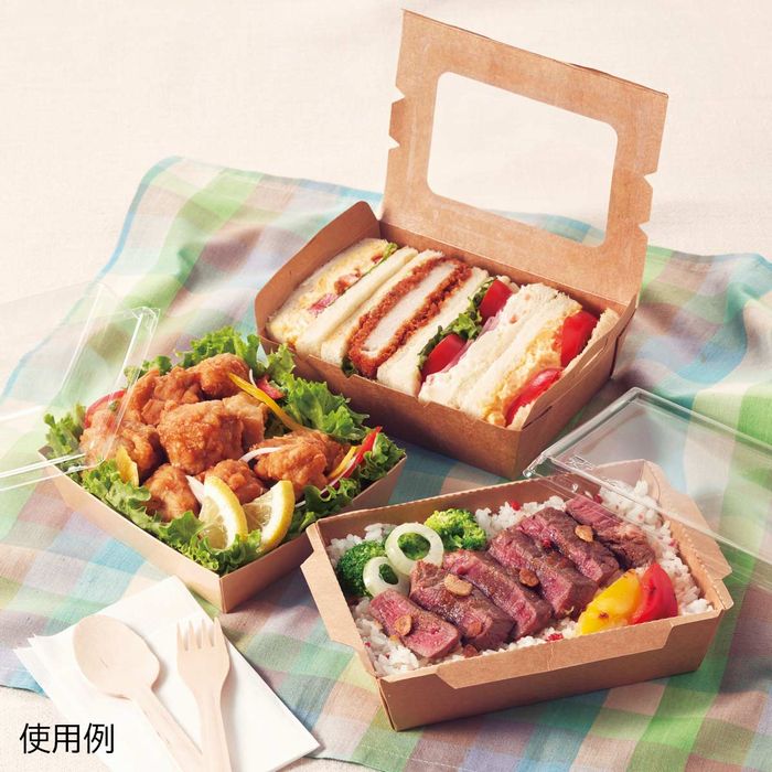 送料無料 高級な テイクアウト 使い捨て容器 ランチボックス 紙 おしゃれ エコ 女性や子どもが食べるのに 50個中が見えるデリボックス フタ付きデリ ボックス S ちょうどいい大きさです 弁当