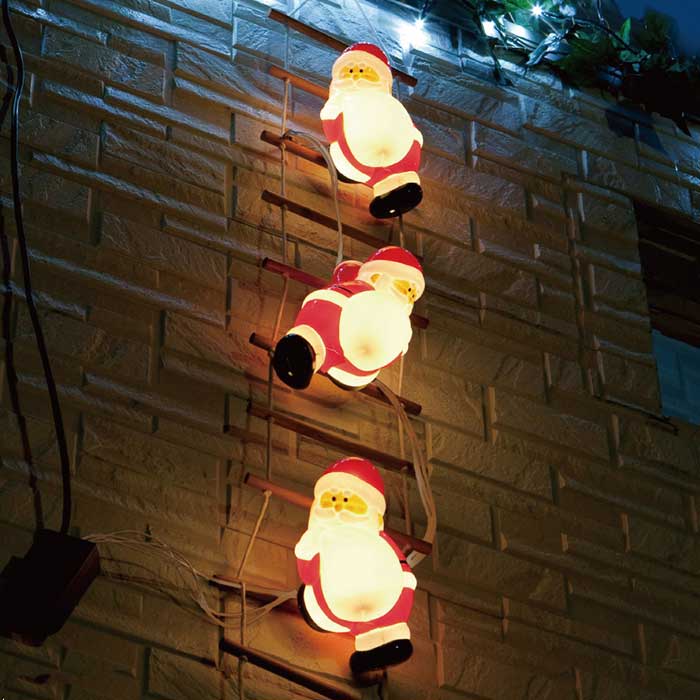 LEDブローライト はしごサンタ 【屋外OK】 サンタ3P 小 1台簡単設置で、かわいらしいモチーフライトがクリスマスシーズンを演出してくれます。点滅パターンコントローラー付きです。クリスマス イルミネーション 電飾 ライト LED 屋外 サンタ