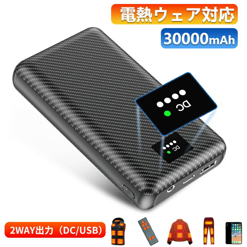 電熱ベスト バッテリー USB/DC対応 30000mAh大容量 2024最新機種 電熱専用バッテリー 7.4V/3A 安定高出力 30000mAh 大容量 モバイルバッテリー ヒーターベスト 専用電池 急速充電 DC/USB出力 Type-C入力ポート PSE認証済 長持ち 電熱最優バッテリーのサムネイル