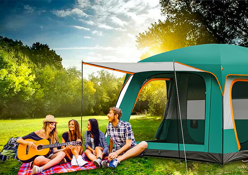 テント キャノピーテント (4-10人用)2室ドームテント タープ 多人数 キャンプ アウトドア おしゃれ 人気 日よけ サンシェード 防水 コンパクト収納 大型(ベッドルーム×2室 リビングルーム×1室) 防水 防風 優れた遮熱性 多人キャンプ通販格安セール情報 楽天 通販