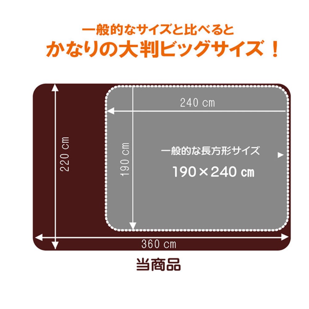 【メーカー直送品】ラグ 厚手 超大判 30mm厚敷布団 ふっくら敷き 長方形 約220×360cm | 大きめ 極厚ラグ ラグカーペット 厚手 カーペット 長方形 ふっくらラグ こたつ敷き布団 こたつ 敷布団 フランネル 秋 冬 無地 シンプル ゆったりリビング 大判ドークロング イケヒコ 3