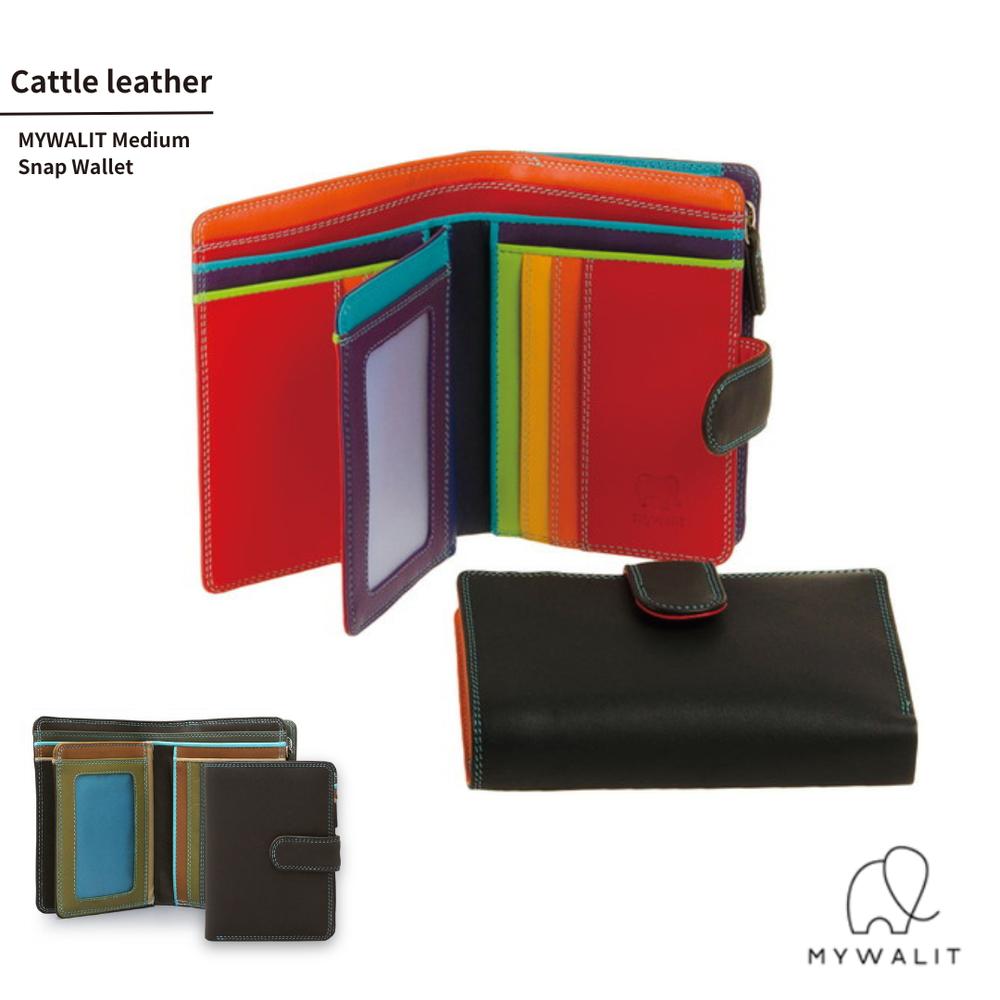 楽天丸福商店MYWALIT スナップ ウォレット 財布 ブラック/カラフル | マイワリット レディース メンズ ユニセックス 本革 牛革 天然素材 革財布 ブランド 小銭入れ カード入れ コイン カード ポケット おしゃれ かわいい 使いやすい
