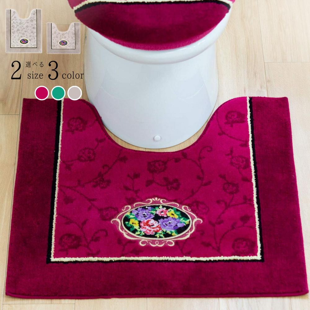 シェニールロゼ “トイレマット “【2サイズ】ロング：85×67cm、ノーマル：60×63cm “ピンク/グリーン/ベ..