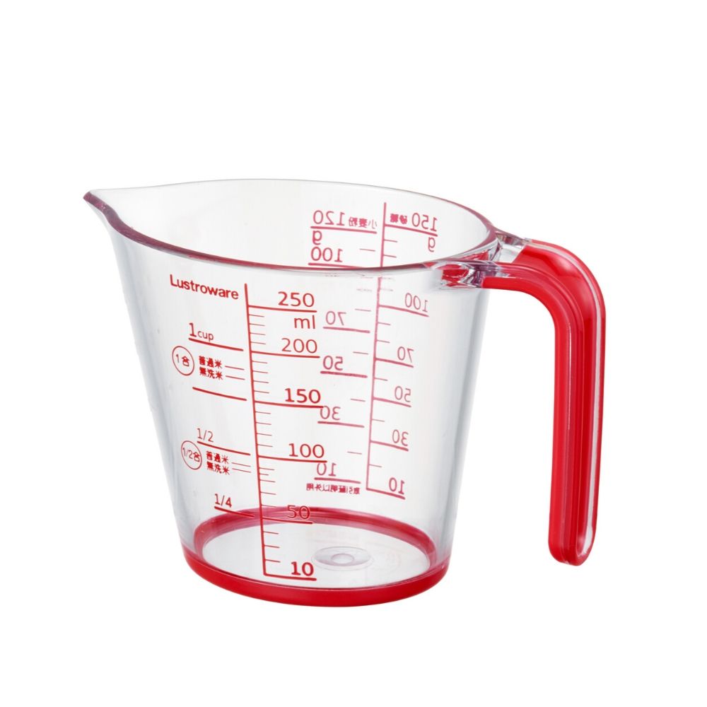 メジャーカップ 250 レッド｜計量カップ 楕円形 広口設計 ゴム付き 目安メモリ付 耐熱 岩崎工業 ラスト..