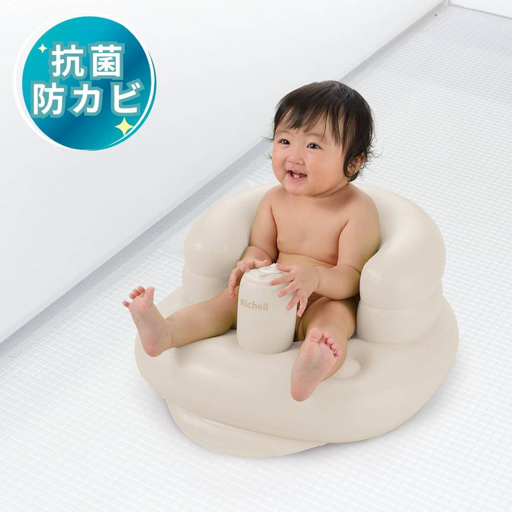 2024Renewal 新生児~12カ月頃 抗菌/防カビ ふかふか ベビーチェアK | リッチェル ふかふか バスチェア ふかふかベビーチェア 抗菌 赤ちゃん グレージュ エアポンプ内蔵 ベビー お風呂 ベビーチェア Richell 椅子 折りたたみ 風呂椅子 柔らか たためる 軽い かわいい