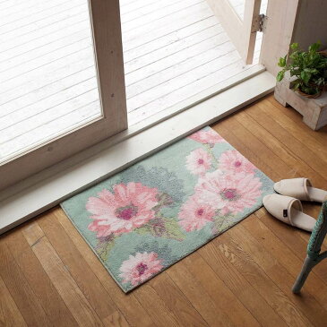 玄関マット Thinka フランシール 45×75cm | 屋内 室内 吸水 速乾 抗菌 防臭 ルーム ベランダ インテリア リビング 足元 洗える 北欧 大きめ すべり止め 滑り止め おしゃれ かわいい 吸水 高級感 日本製 国産 ロング ウィルトン織 花柄 グリーン