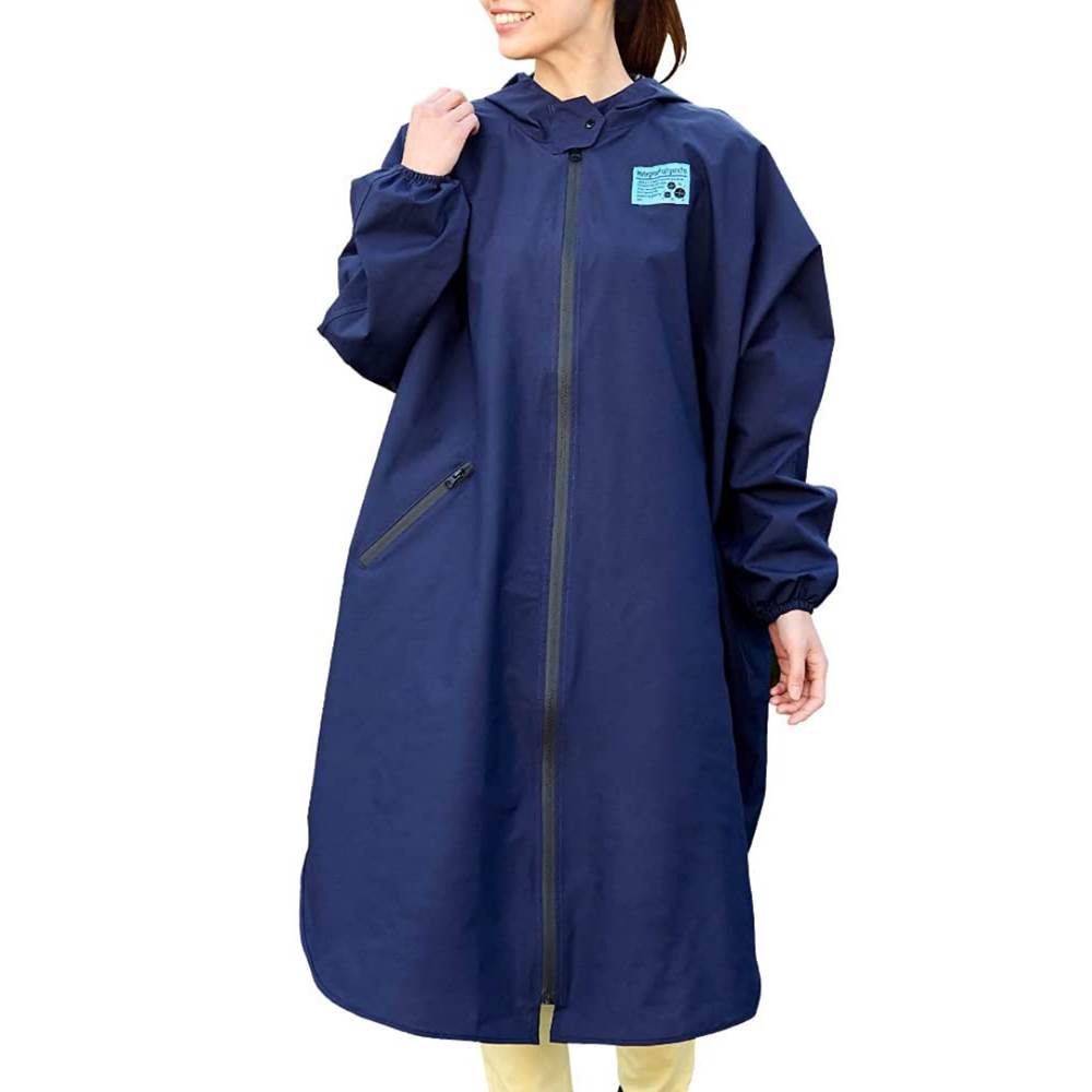 ゆったり防水レインコートビッグサイズ ネイビー | レディース 女性用 大きめ 大きいサイズ 雨合羽 かっぱ 撥水 防水 レインコート 自転車 通園