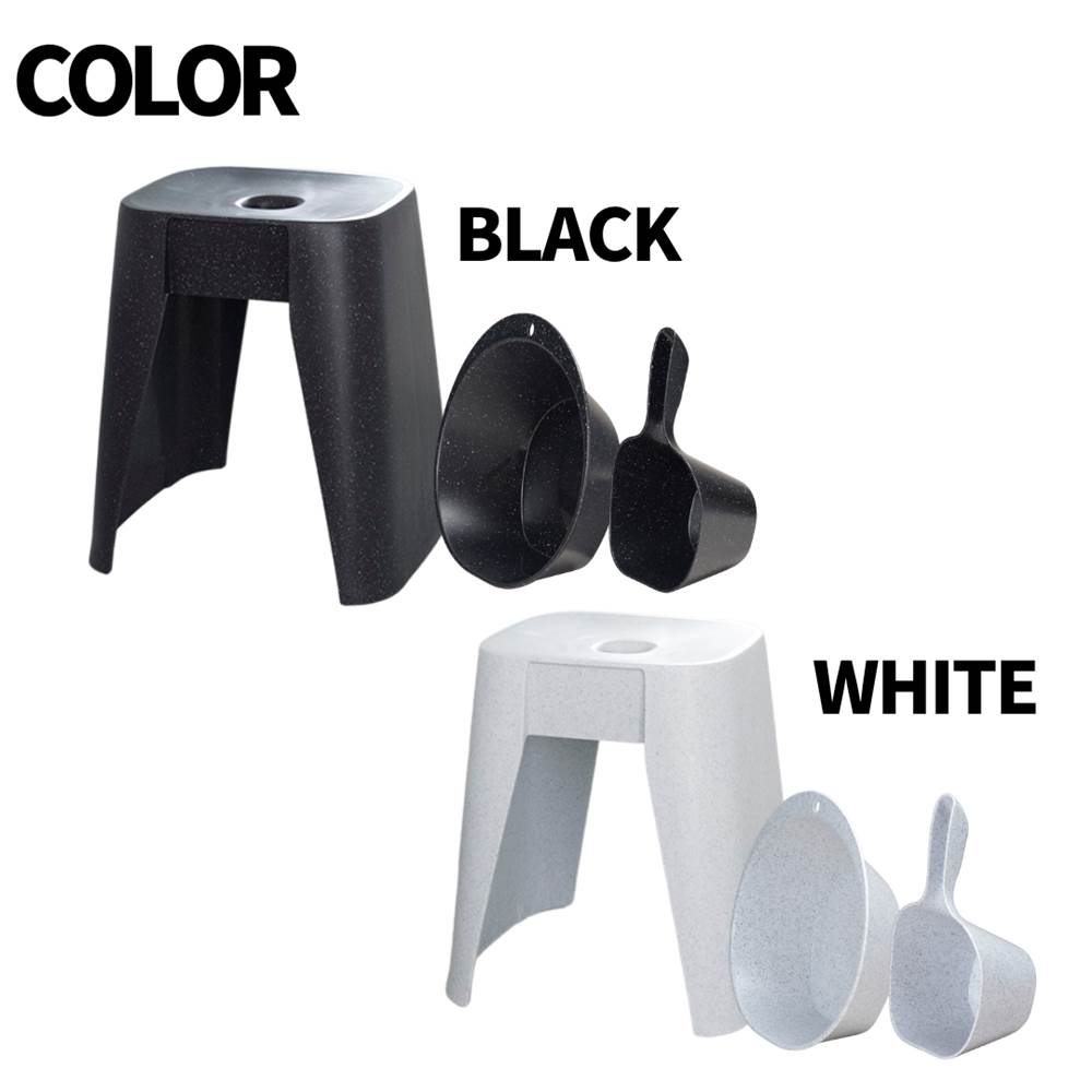 風呂椅子 コの字 40cm 湯桶 手桶 3点セット 洗いやすいバスチェア | ユニード UNEED 大理石調 おしゃれ モノトーン ブラック ホワイト 白 黒 お洒落 風呂いす お風呂椅子 イス シャワーチェア 収納 お風呂 バスルーム 浴室 高め 腰痛 軽い お風呂いす 滑り止め 日本製