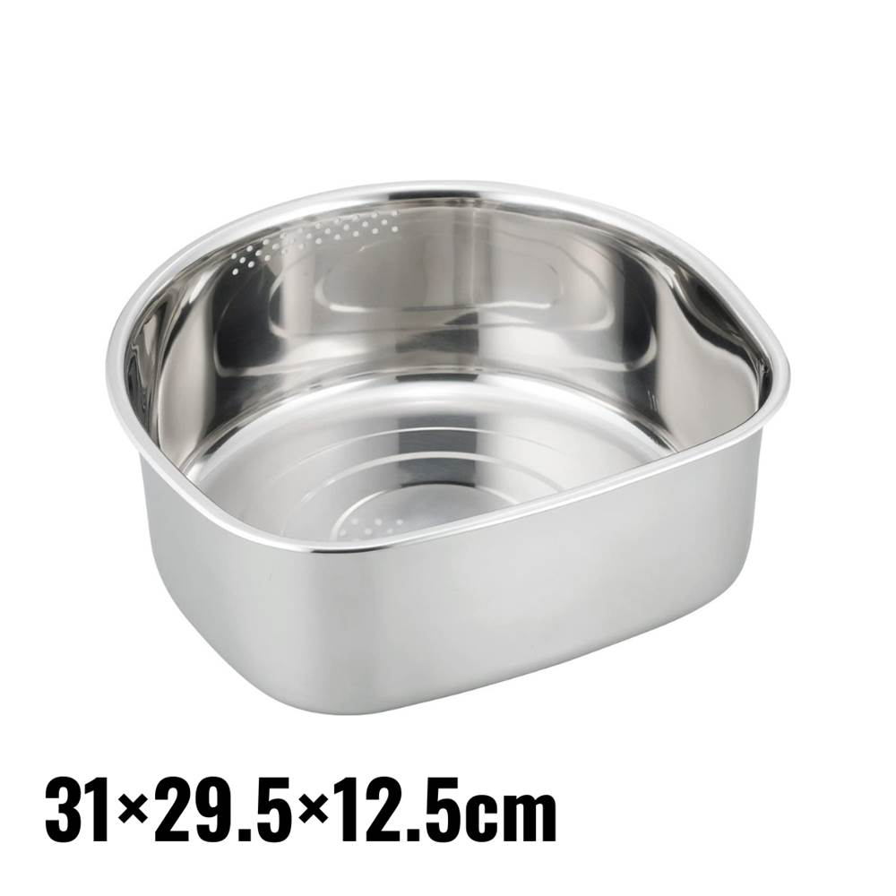 SUI-6049 D型 洗い桶 ゴム足付 大 [31×29.5×12.5cm] | 洗い桶 ステンレス つけ置き洗い 野菜洗い 食器洗い シンク お…