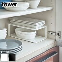 【 レビュー特典あり 】 tower 長皿収納ラック2段 タワー | 収納ラック ディッシュラック ディッシュスタンド 食器収納 食器スタンド 皿立て 皿 角皿 長角皿 カレー皿 楕円 長いお皿 ロングディッシュ 収納棚 山崎実業 yamazaki