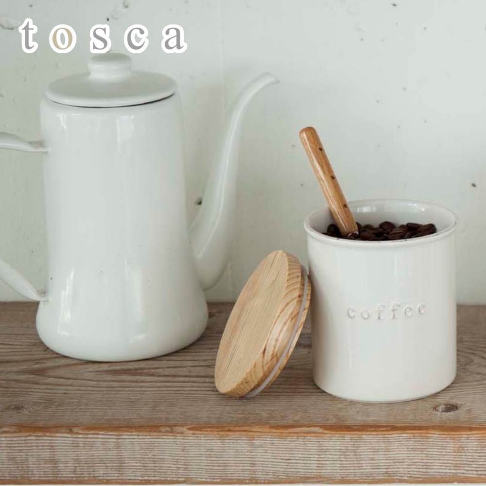 tosca 陶器キャニスター トスカ コーヒー | キャニスター tosca 砂糖 塩 珈琲 紅茶 陶器 保存容器 キッチン雑貨 木蓋 ナチュラル 北欧 おしゃれ かわいい 白 調味料ボトル 調味料入れ 調味料 スパイス 山崎実業 YAMAZAKI