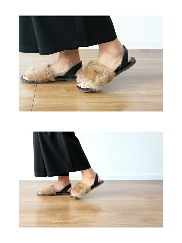 ★【FABIO RUSCONI　ファビオルスコーニ】ラビットファー サンダル　レディース　フラット　RABBIT FUR SANDAL　RB MODA　DE97バーゲン