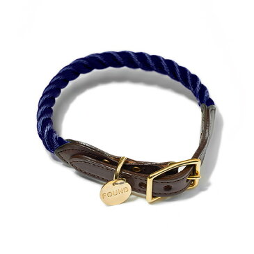 【FOUND MY ANIMAL ファウンドマイアニマル】Nylon Rope Cat & Dog Collar ロープ＆レザー Navy/ネイビー　■ネコポス送料無料■