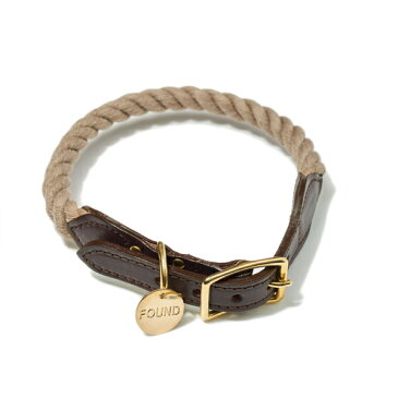 【FOUND MY ANIMAL ファウンドマイアニマル】Recycle Rope Cat & Dog Collar ロープ＆レザー Dark Tan(Natural)/ダークタン(ナチュラル)　■ネコポス送料無料■