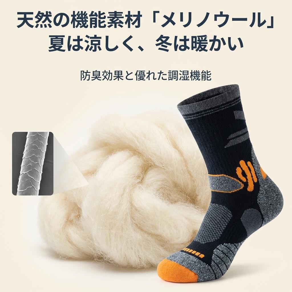 azストアの登山 靴下 2足セット トレッキングソックス メリノウール メンズ レディース アウトドアソックス 破れにくい TATOYA 蒸れない 暖かい キャンプ 登山用 ハイキング 高耐久 極厚 スポーツ 快適 男女兼用 全5色｜アングル3