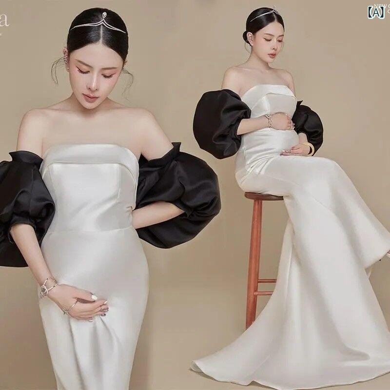 azストアの【送料無料】マタニティ ドレス 妊婦 マタニティフォト 撮影用 おしゃれ ワンピース モーダル素材 ハーフスリーブ パフスリーブ ランタンスリーブ ドルマンスリーブ フリルデザイン ミディ丈 レトロ ヴィンテージ スウィート フェミニン｜アングル2