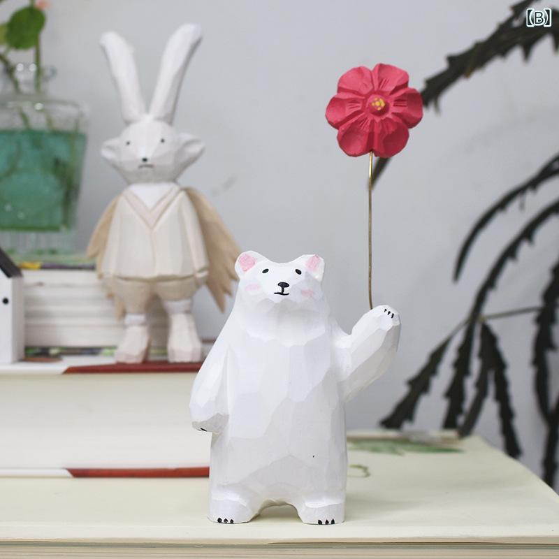 【送料無料】置物 手作り 木彫り 白いくま 風船 かわいい 癒し系 おしゃれ 卓上 インテリア デコレーション 椴木製 ギフト プレゼント 誕生日 記念日 引っ越し祝い
