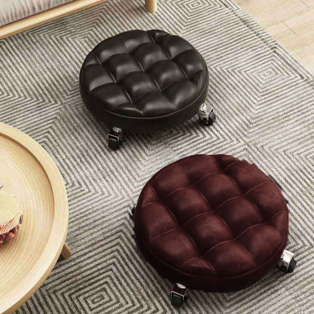 ロースツール キャスター付き 椅子 ミニ スツール ラウンドスツール 丸椅子 厚手クッション PUレザー 直径33cm 低め 椅子 イス 低い椅子 フットスツール フットケアスツール サロン 美容室 ネイル ペディキュア 施術 作業スツール チェア 玄関 storeaz-10017562 azストア サンプル画像2