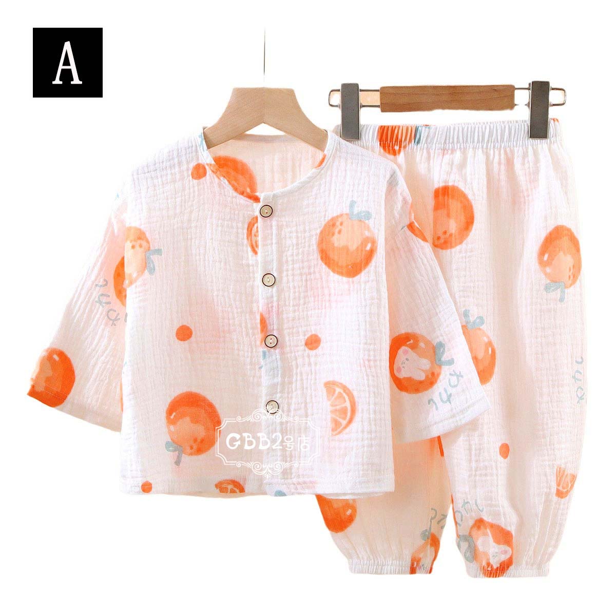 azストアのキッズ パジャマ 子供パジャマ 女の子 男の子 ガーゼパジャマ ベビー 夏 上下セット 薄手 トップス+ズボン プリント ルームウェア 部屋着 ユニセックス セットアップ おしゃれ 可愛い 寝巻き ナイトウェア 80 90 100 110 120 130｜アングル2