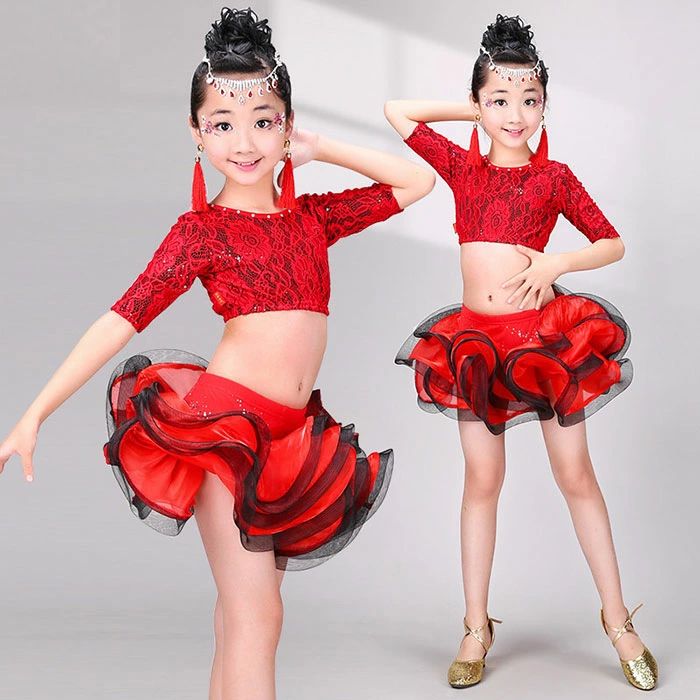 樂天商城 - 子供 キッズ ダンス衣装 トップス スカート セットアップ キラキラ 女の子 ダンス衣装 ダンス発表会 団体衣装 舞台衣装 ジュニア 衣装 目立つ 派手 チーム衣装 ジャズダンス チアダンス ラテンダンス レッド ピンク パープル