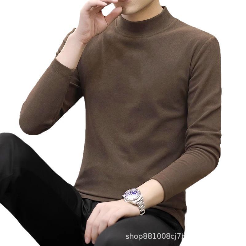 樂天商城 - Tシャツ メンズ 男性用 秋冬 保温 長袖 ハーフハイネック スリム カットソー ポリエステル 無地 普段使い インナー ブラック グレー コーヒー カーキ M L XL 2XL 3XL 4XL 5XL
