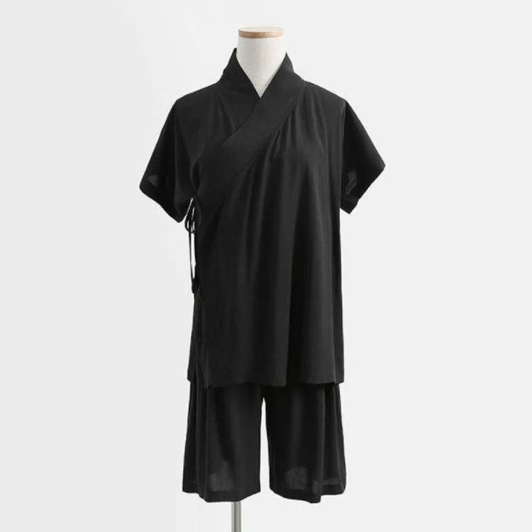 azストアの上下セット 襦袢 シャツ ハーフパンツ セットアップ 半袖 着物 レディース メンズ インナー 初心者 和装 浴衣 下着 肌着 男女兼用 ホワイト ブラック 送料無料｜アングル2