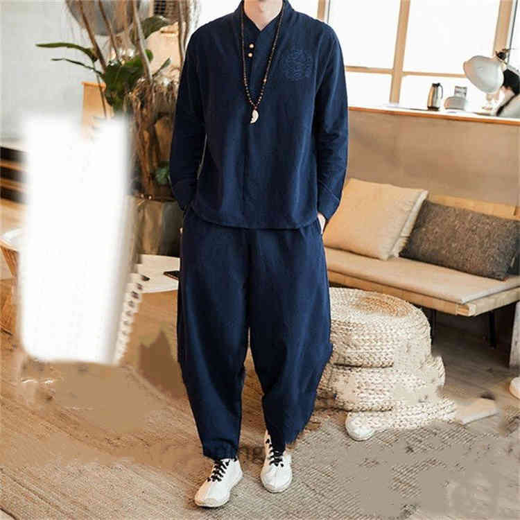 樂天商城 - セットアップ メンズ ジャージ サルエルパンツ 刺繍 上下セット 麻 スウェット 五分袖 カジュアル セットアップ 無地 部屋着 大きいサイズ
