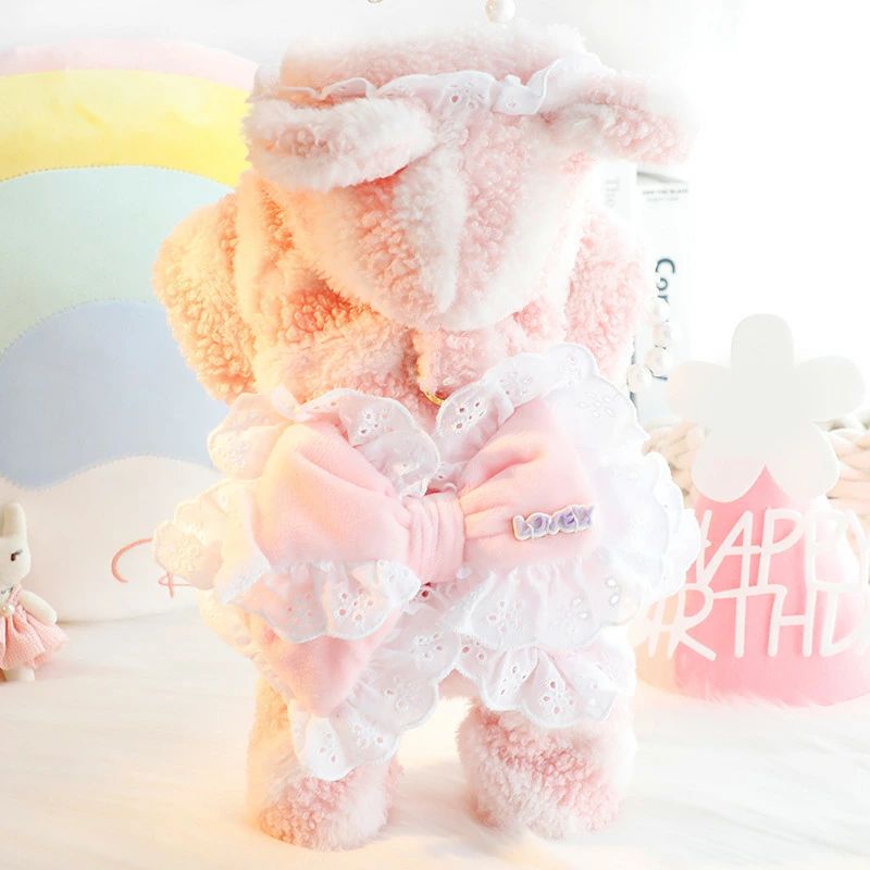 【送料無料】犬服 秋冬 厚手 くまちゃん 四足服 フリース かわいい コート 中型犬 小型犬 超かわいい